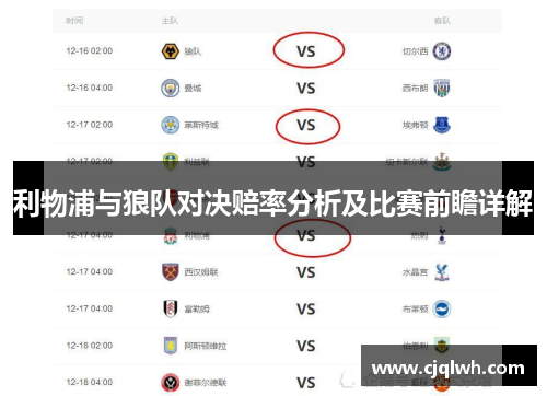 利物浦与狼队对决赔率分析及比赛前瞻详解